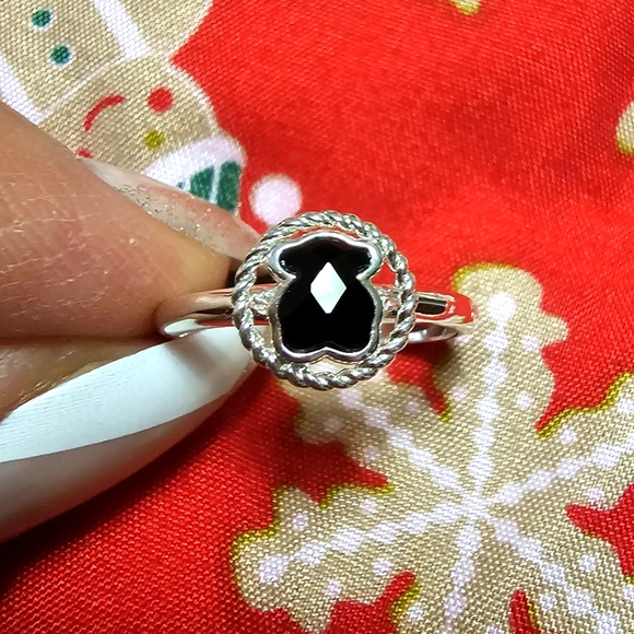 Tous Black Onyx Silver Bear Motif Ring - Picture 1 of 6